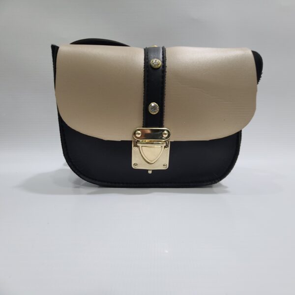 Two-Tone Crossbody Hanging Bag with Golden Clip - Image 3