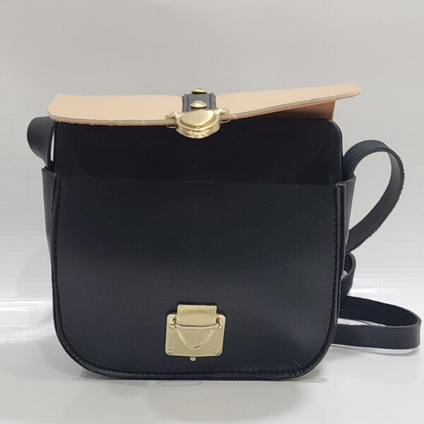 Two-Tone Crossbody Hanging Bag with Golden Clip - Image 5