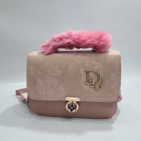 Trendy Handbag with Fur Handle & Rotating Lock