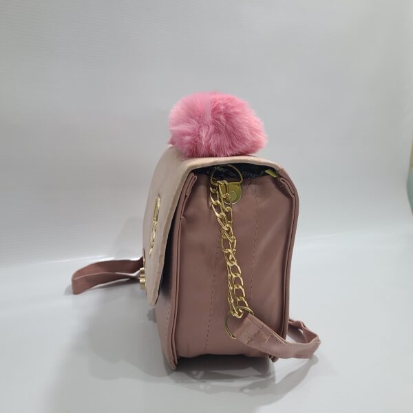 Trendy Handbag with Fur Handle & Rotating Lock - Image 3