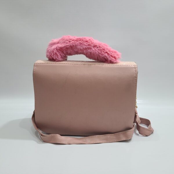 Trendy Handbag with Fur Handle & Rotating Lock - Image 2