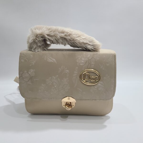 Trendy Handbag with Fur Handle & Rotating Lock - Image 4