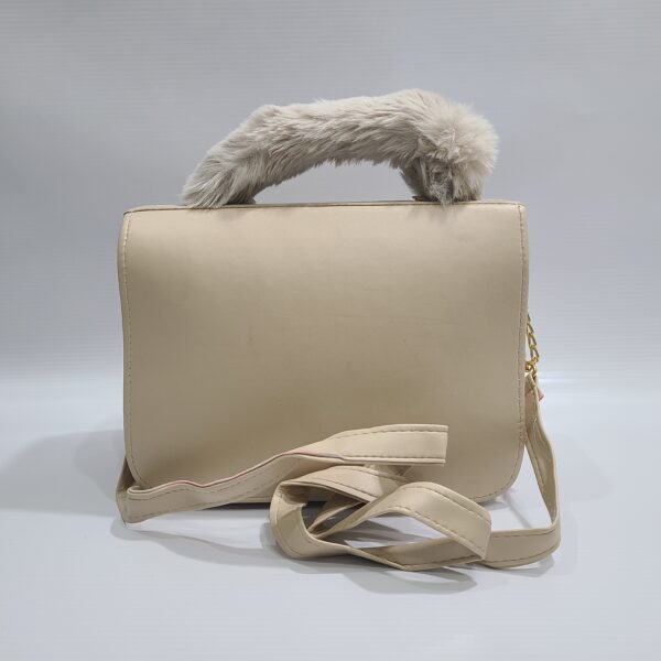 Trendy Handbag with Fur Handle & Rotating Lock - Image 5