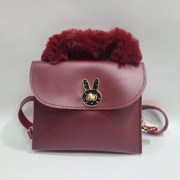 Chic Faux Fur Handle Mini Shoulder Bag with Bunny Design – Elegant and Trendy